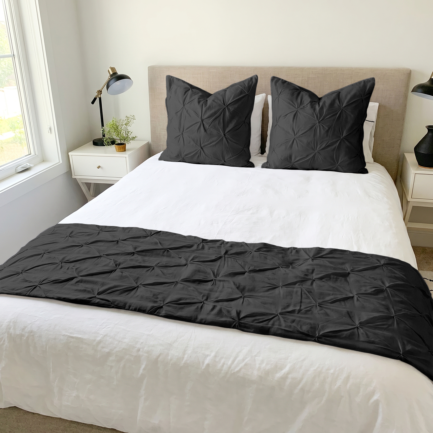 Dark Grey Pinch Bed Runner