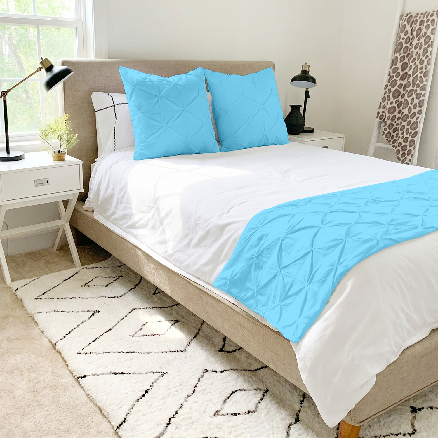 Light Blue Pinch Bed Runner