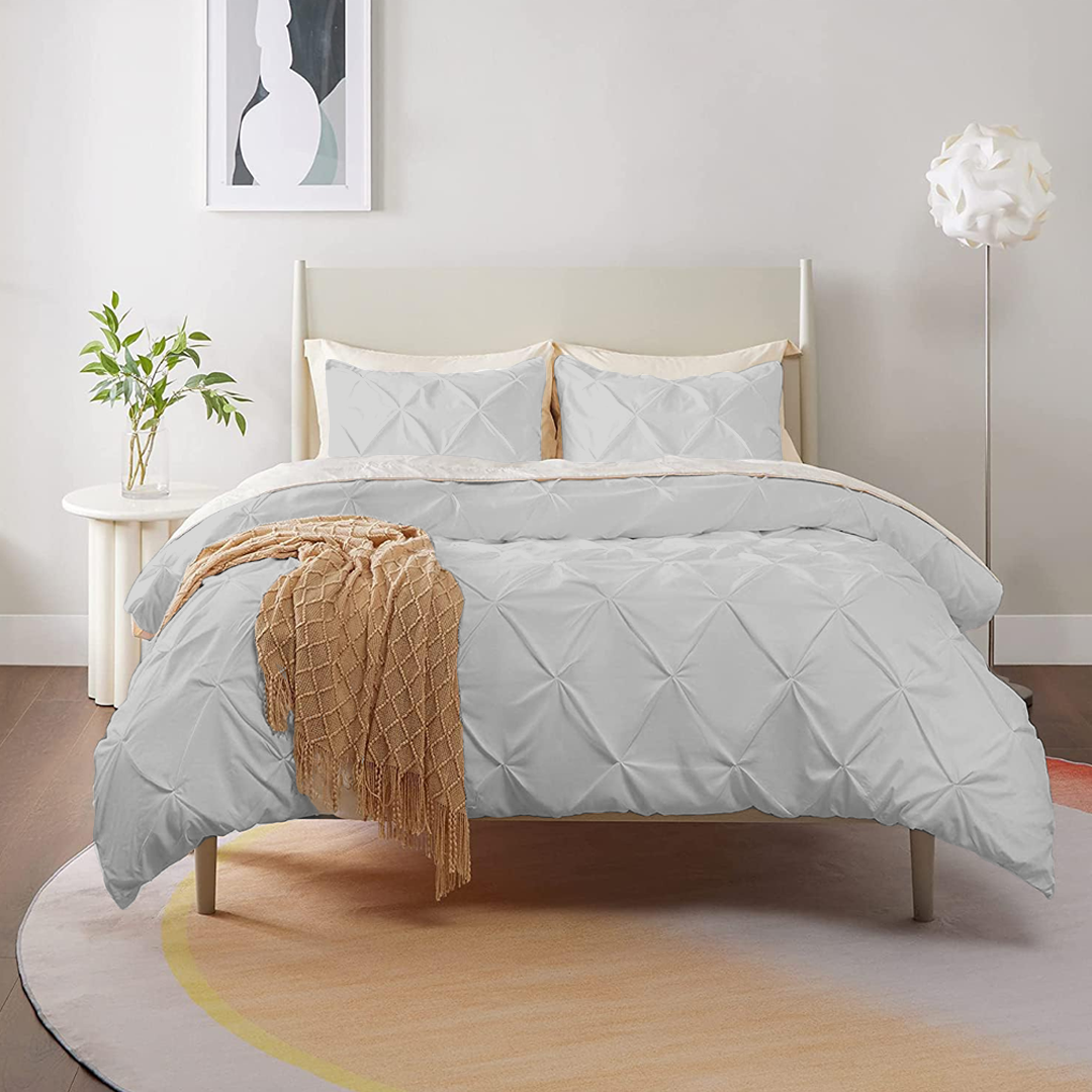 Light Grey Pintuck Duvet Cover