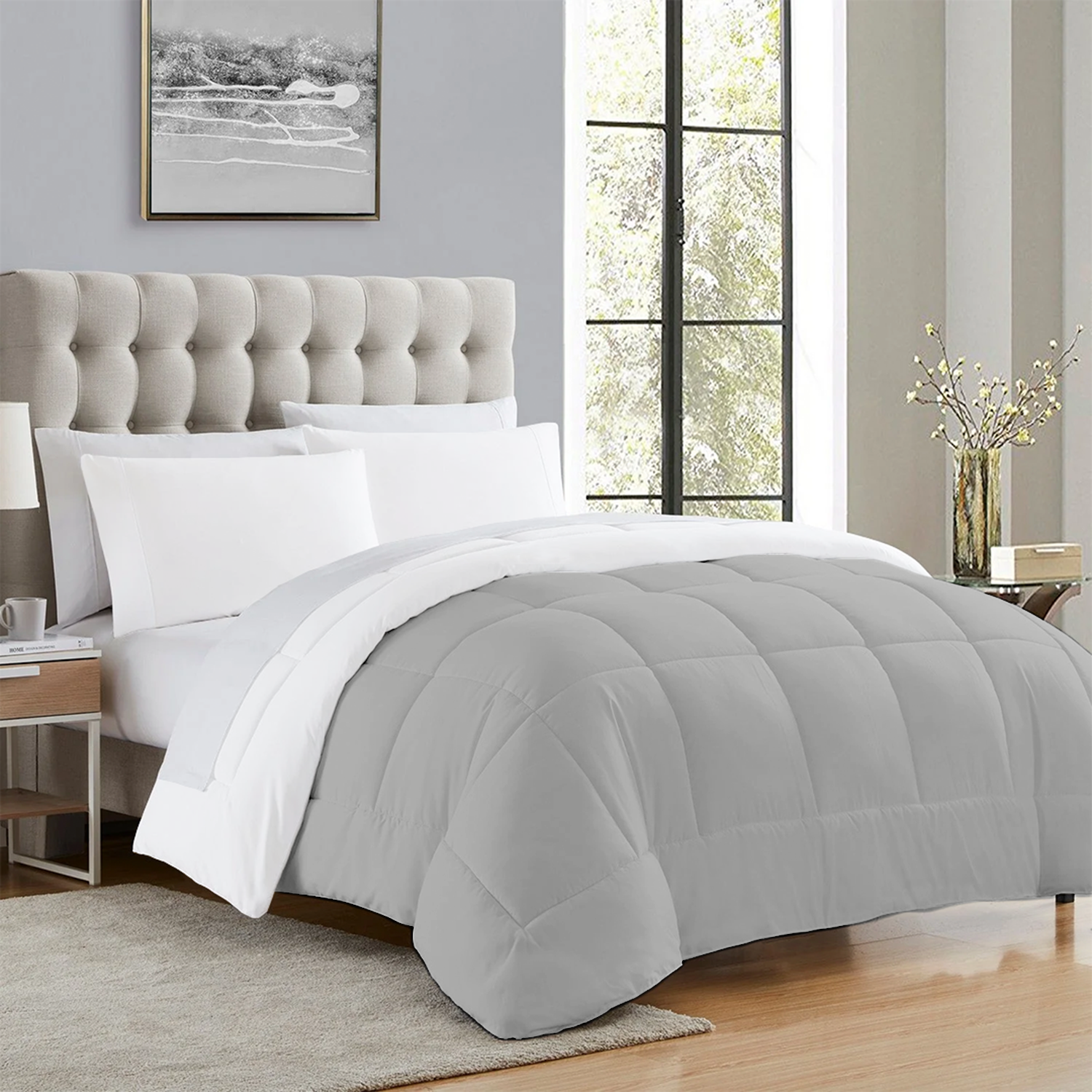 Light Grey and White Reversible Comforter