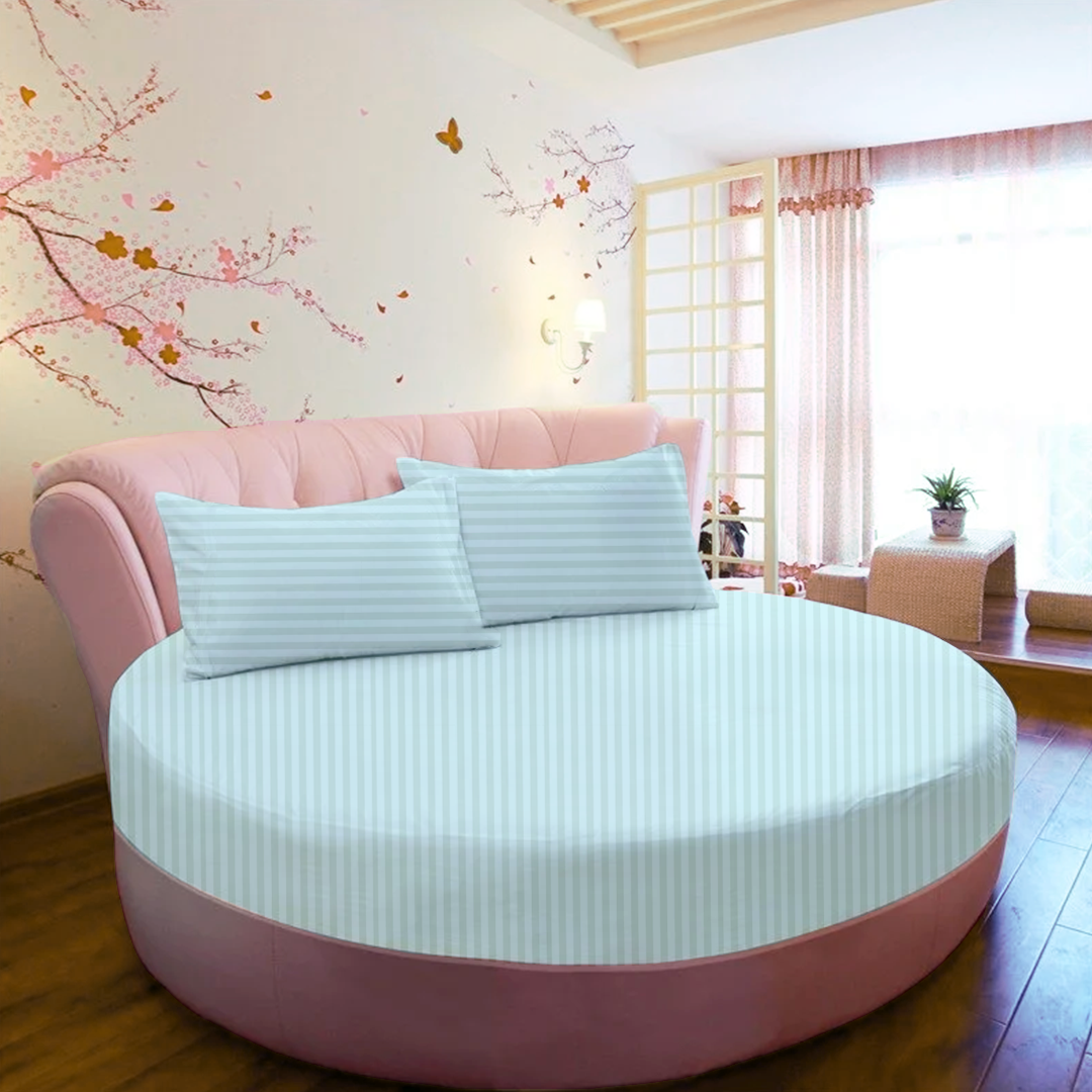 Light Blue Stripe Round Fitted Bed Sheets