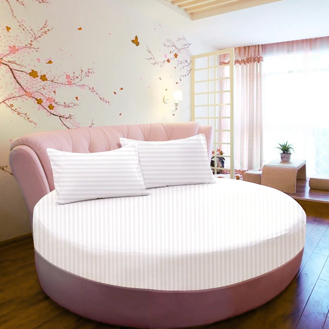 White Stripe Round Fitted Bed Sheets