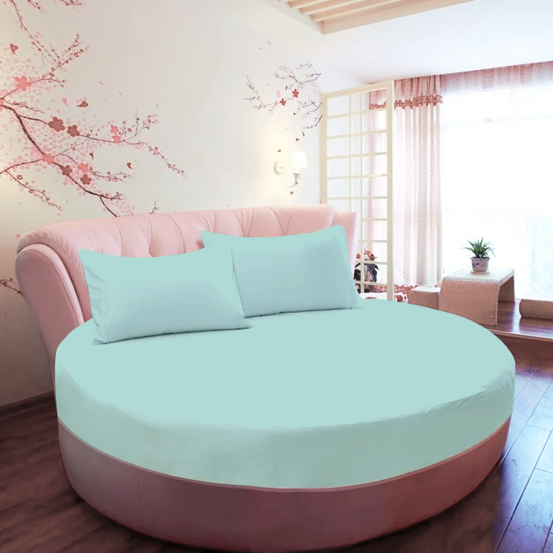 Aqua Blue Round Fitted Bed Sheets
