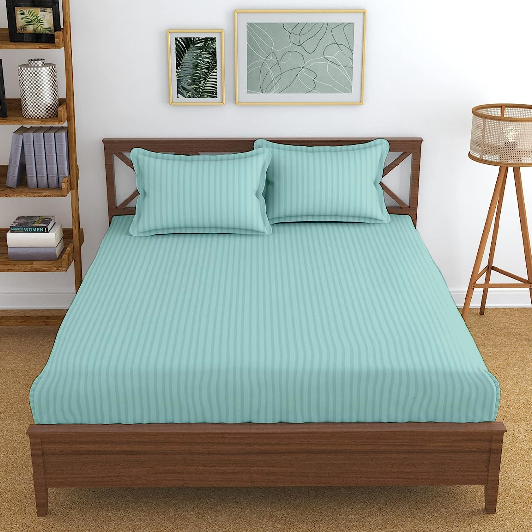 Aqua Blue Stripe Fitted Bedsheets