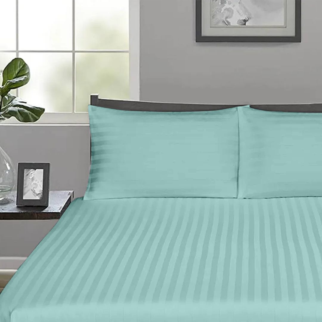 Aqua Blue Stripe Fitted Bedsheets