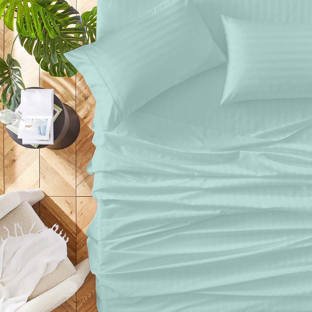 Aqua Blue Stripe Bed Sheet Sets