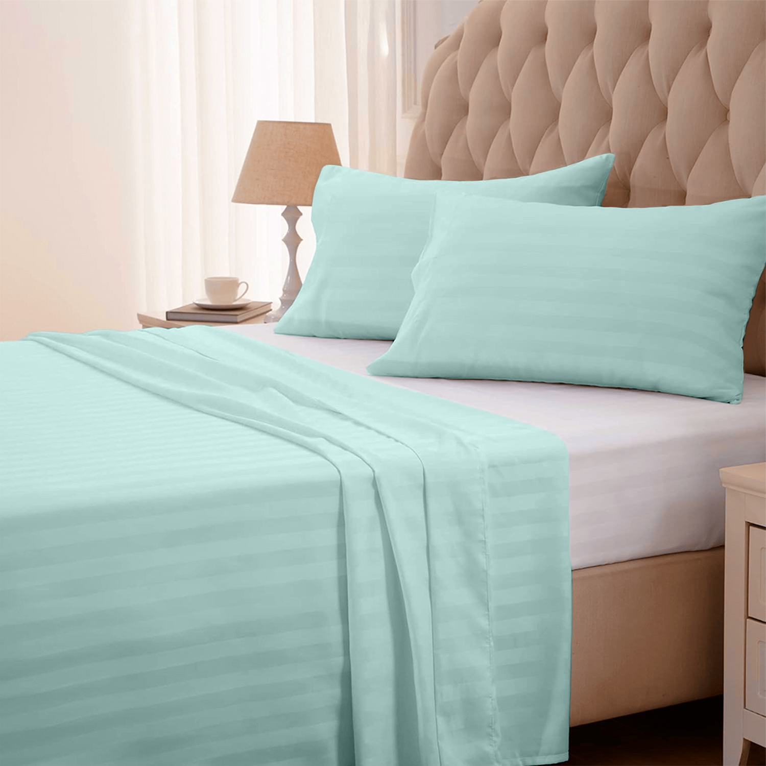 Aqua Blue Stripe Bed Sheets