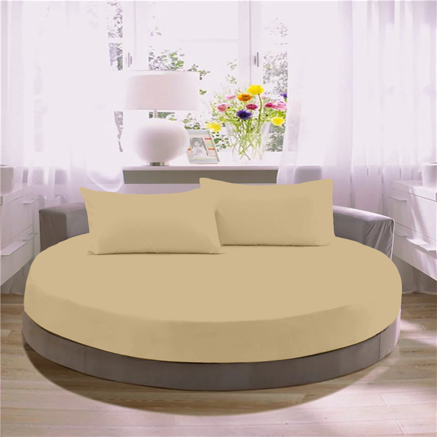Beige Round Fitted Bed Sheets