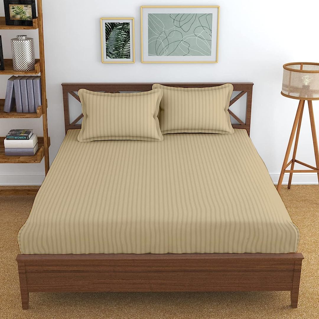 Beige Stripe Fitted Bedsheets