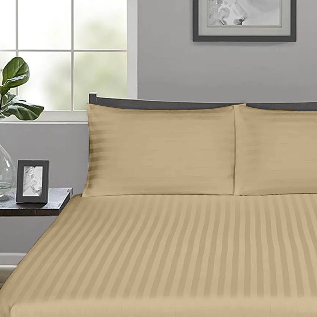 Beige Stripe Fitted Bedsheets