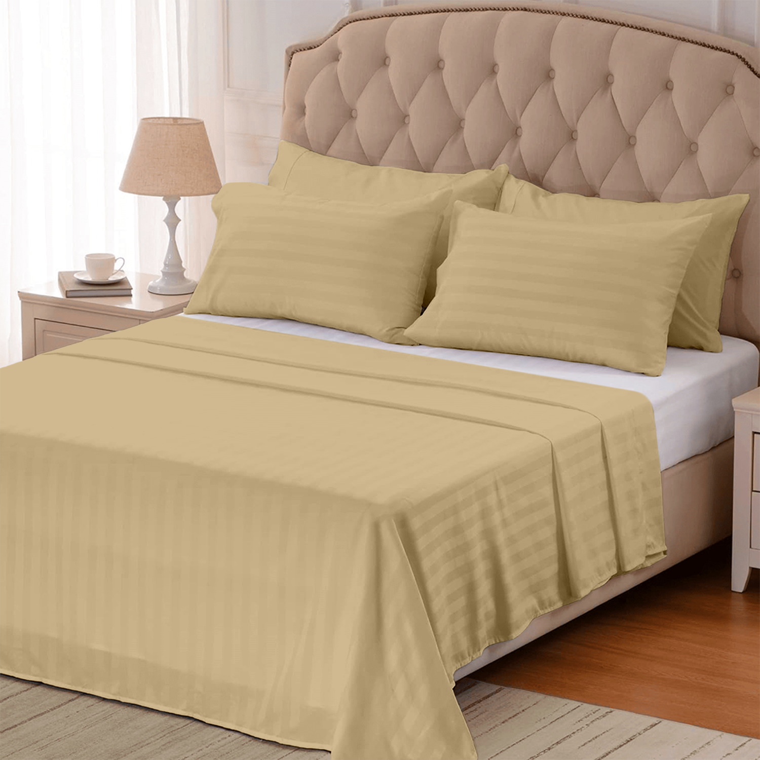 Beige Stripe Bed Sheets