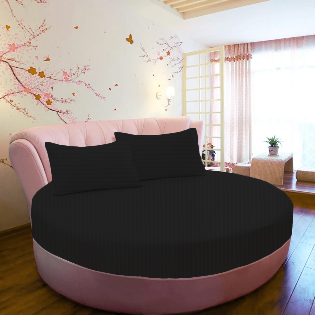 Black Stripe Round Fitted Bed Sheets