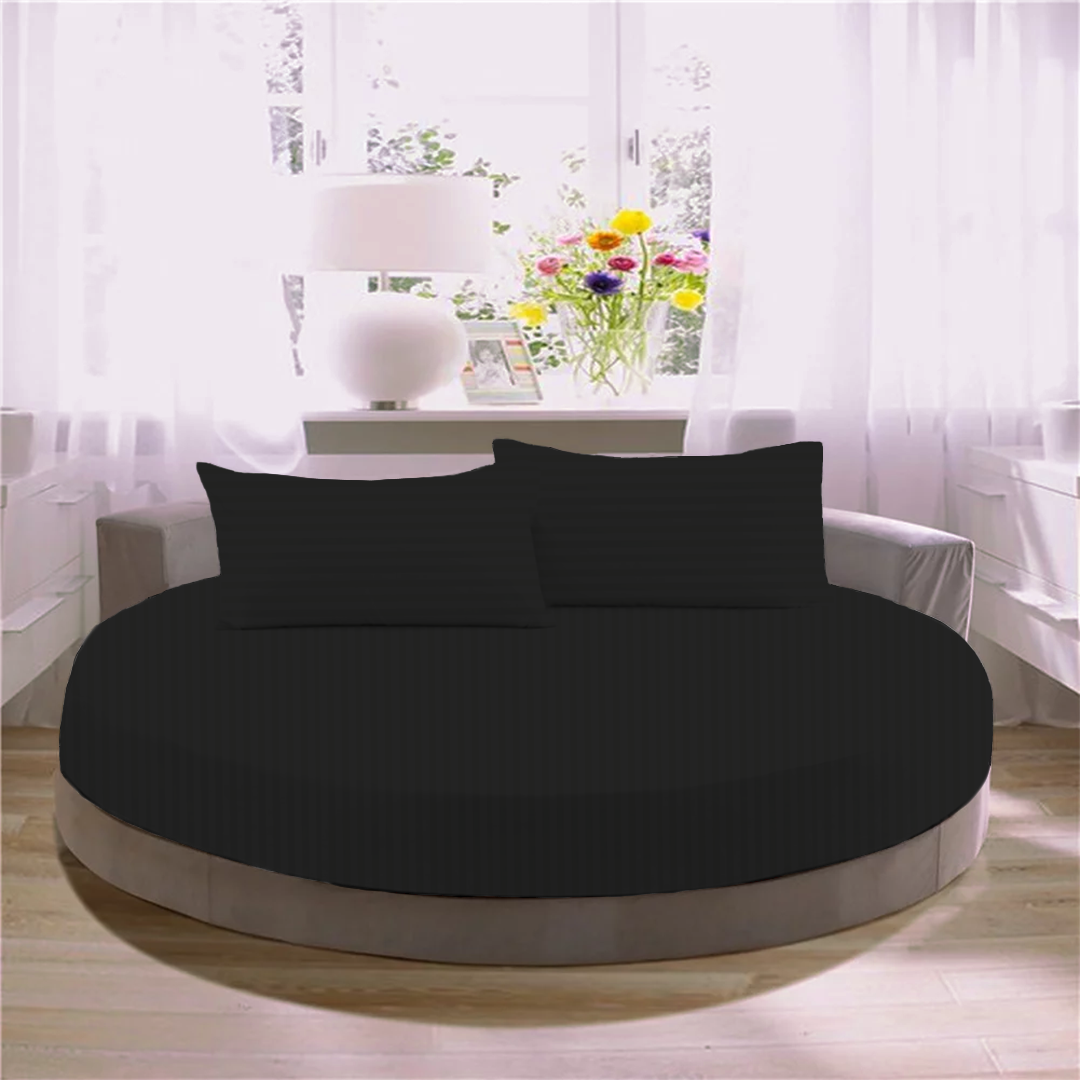 Black Stripe Round Fitted Bed Sheets