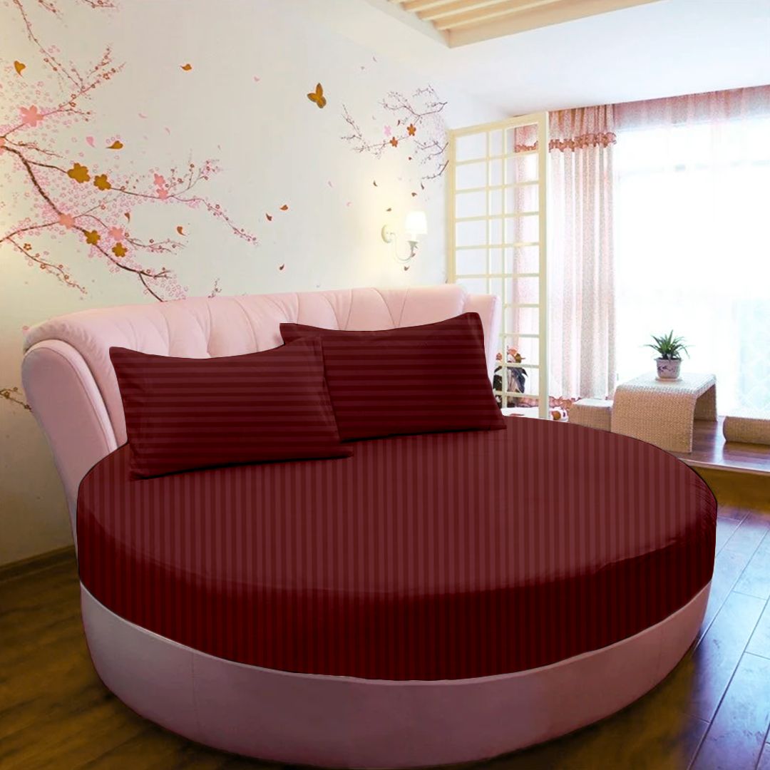 Burgundy Stripe Round Fitted Bed Sheets