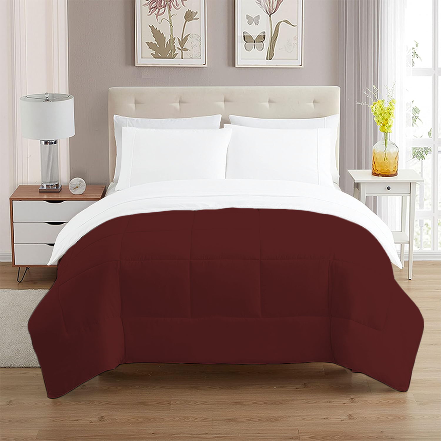 Burgundy and White Reversible Comforter