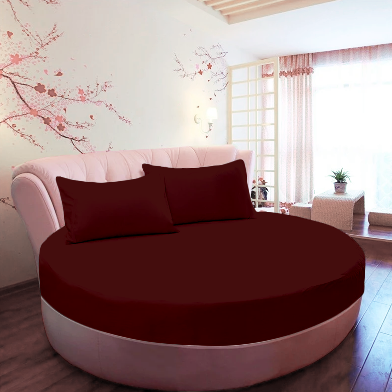 Burgundy Round Fitted Bed Sheets