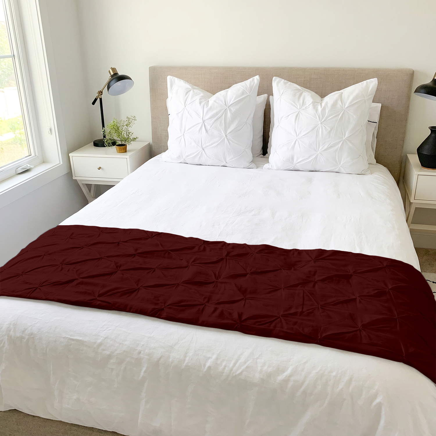 Burgundy Pinch Bed Runner