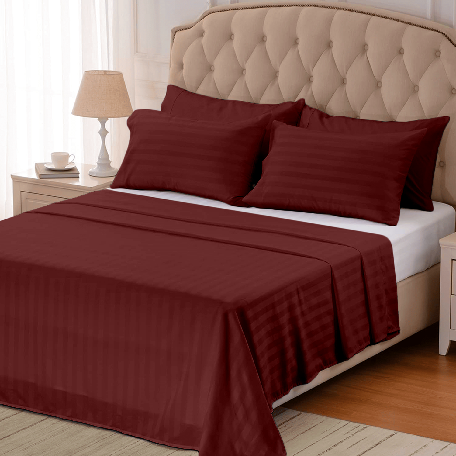 Burgundy Stripe Bed Sheets