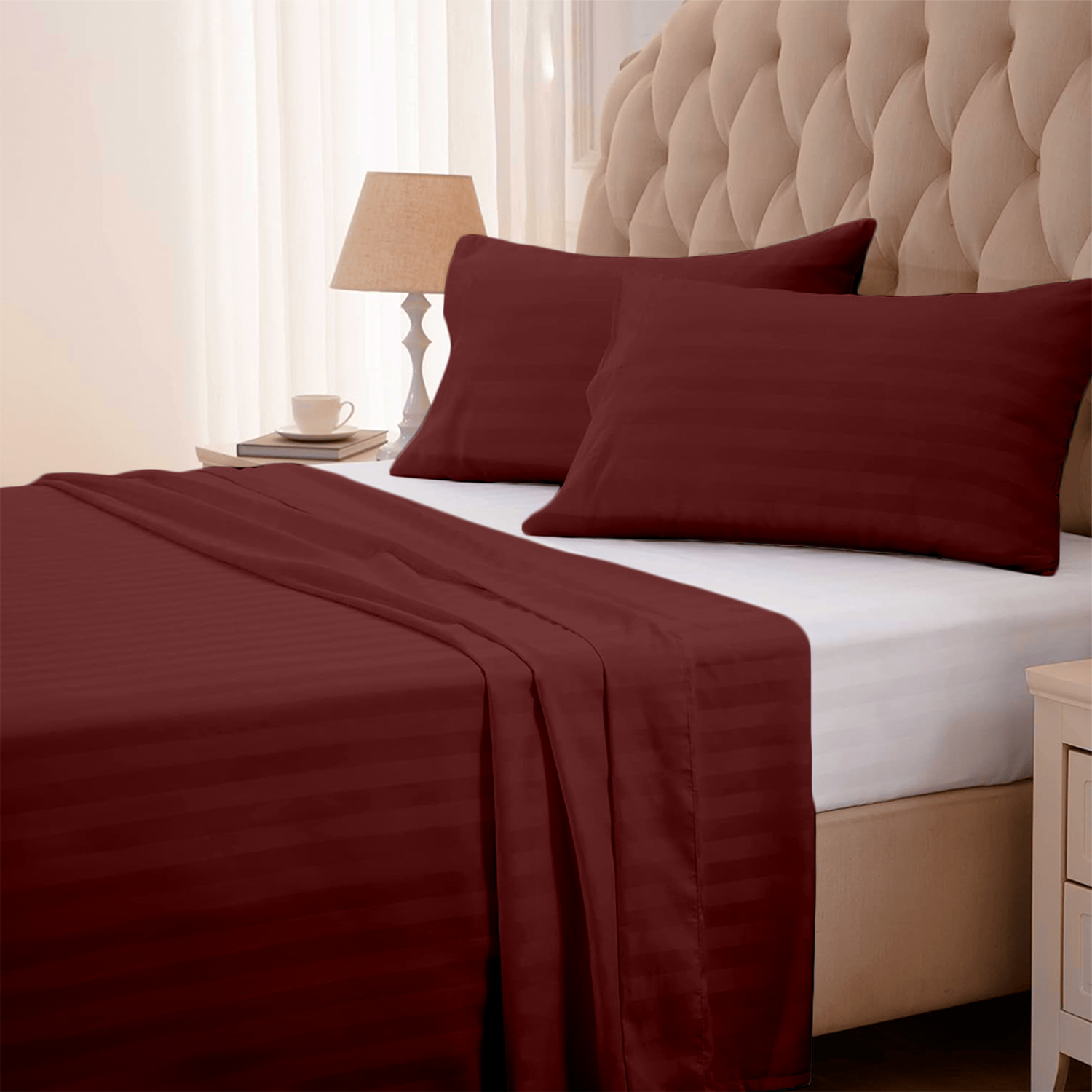 Burgundy Stripe Bed Sheets