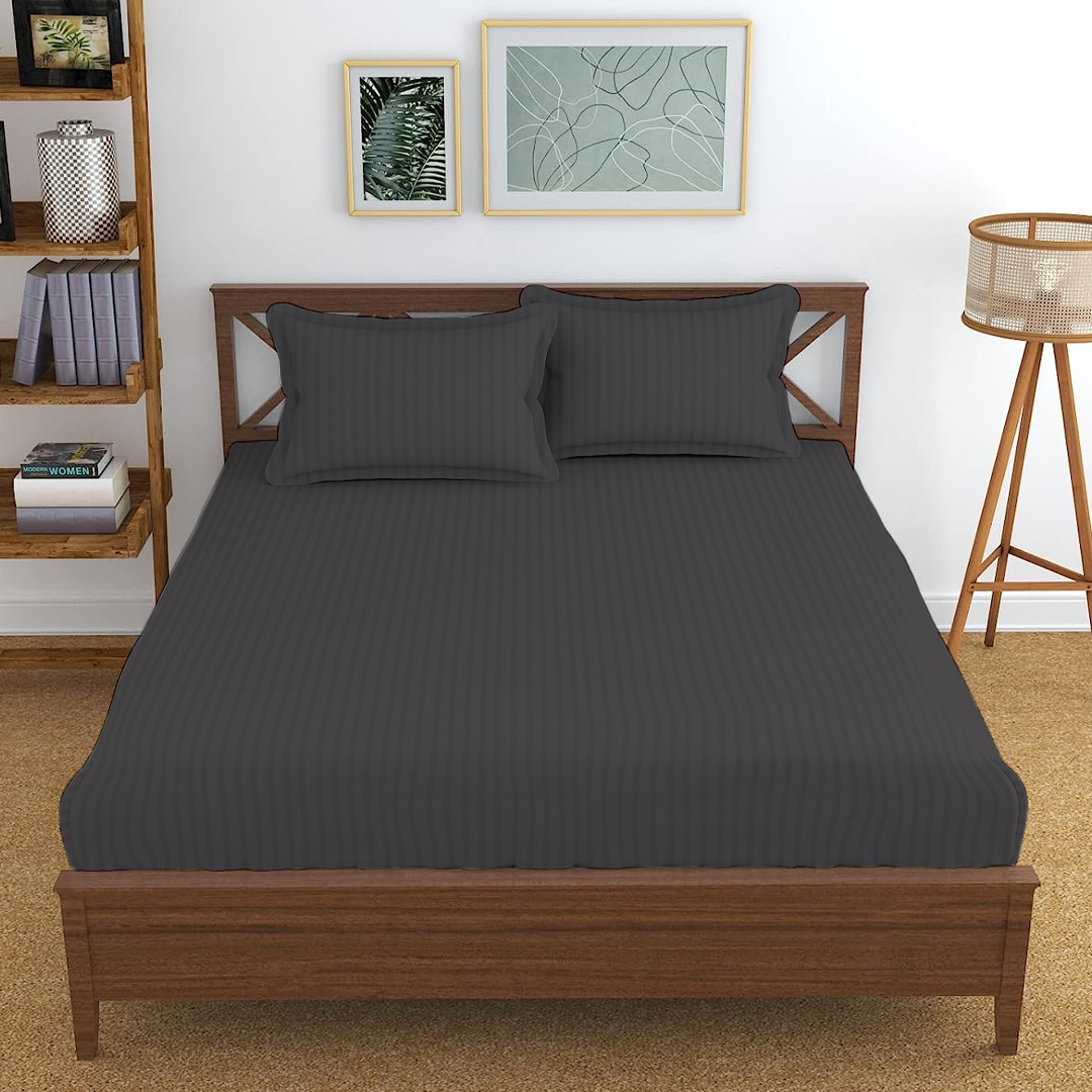 Dark Grey Stripe Fitted Bedsheets