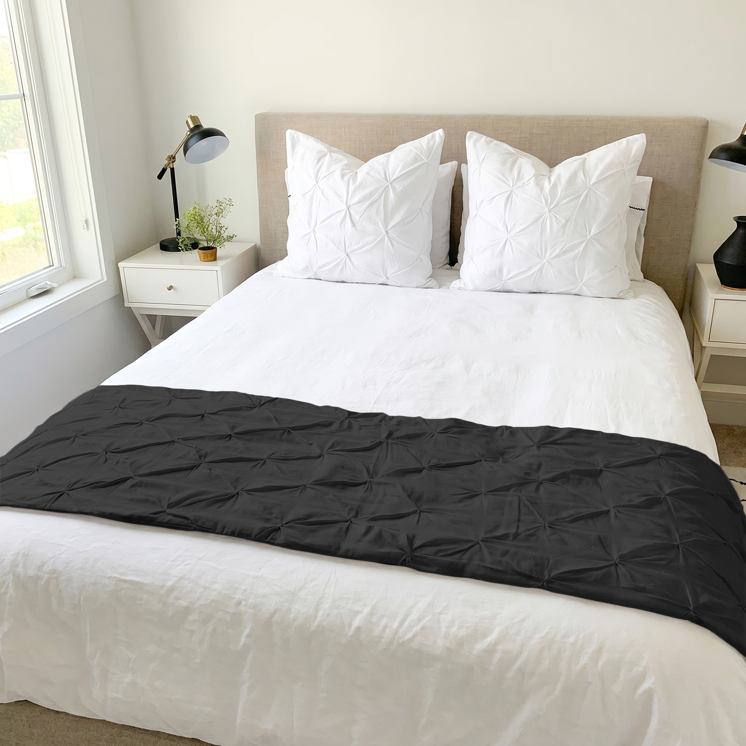 Dark Grey Pinch Bed Runner