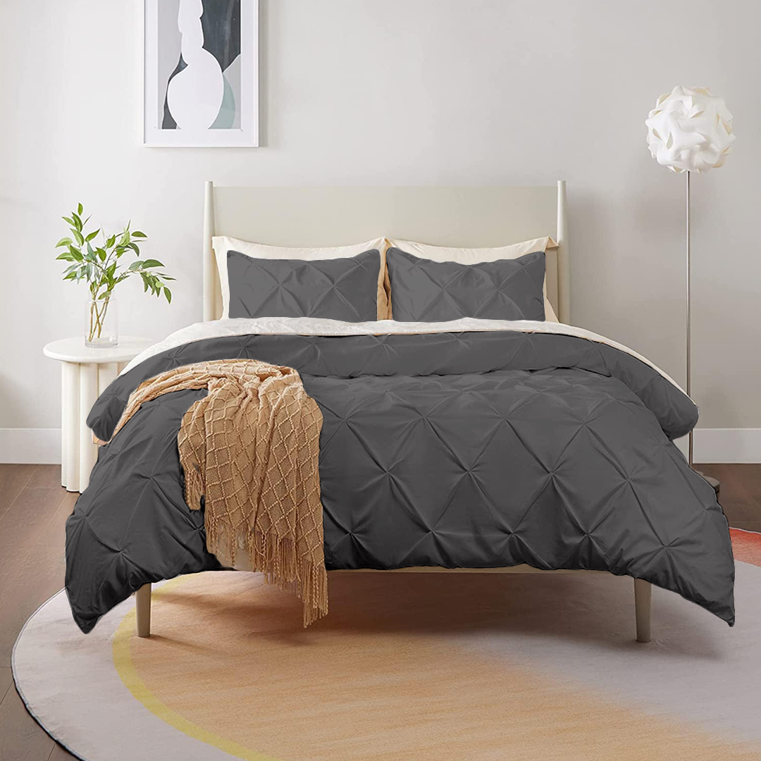 Dark Grey Pintuck Duvet Cover