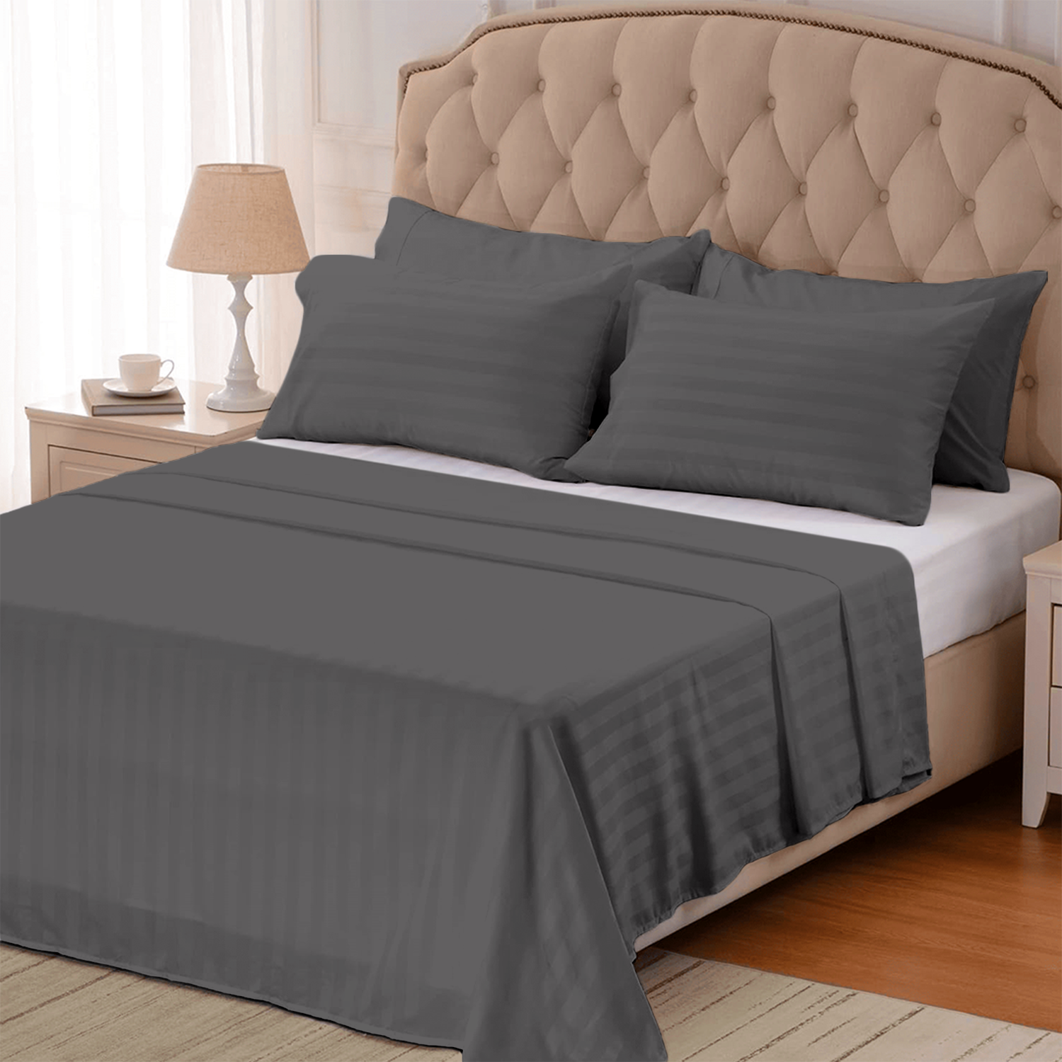 Dark Grey Stripe Bed Sheets