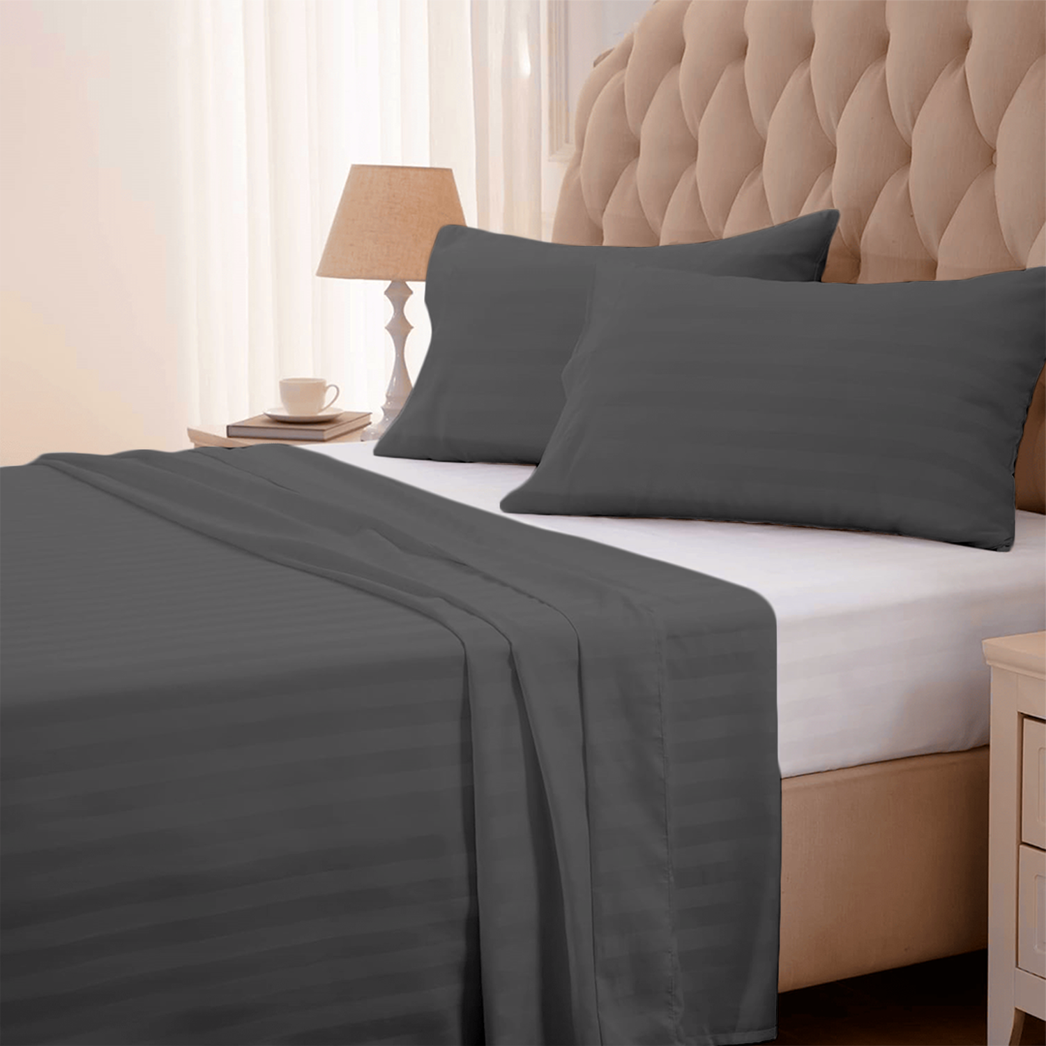 Dark Grey Stripe Bed Sheets