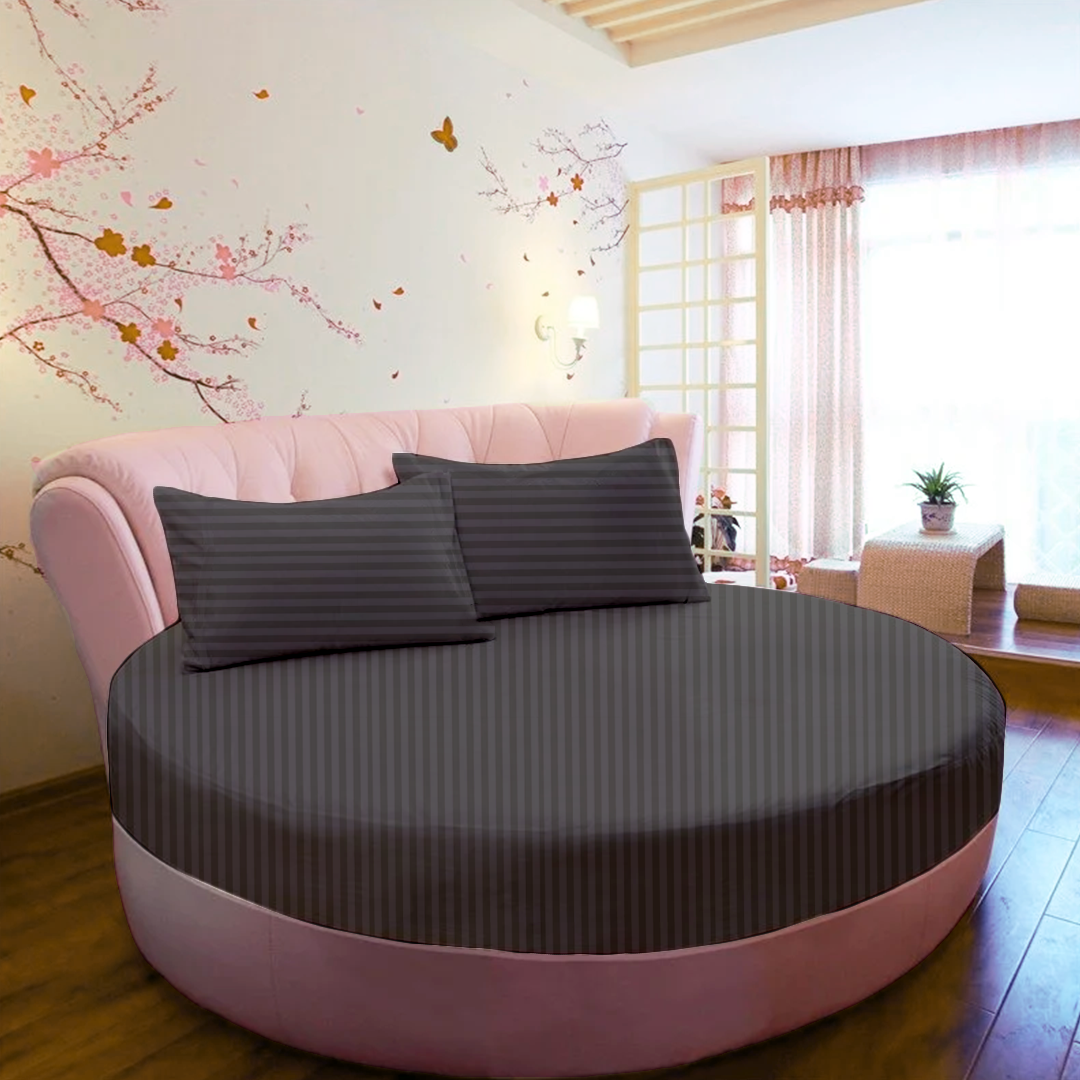 Dark Grey Stripe Round Fitted Bed Sheets