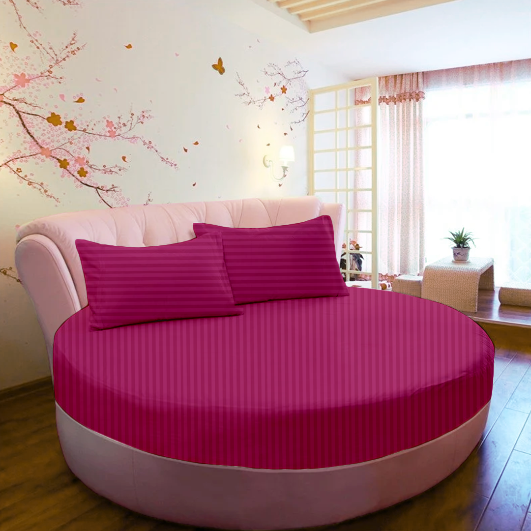 Hot Pink Stripe Round Fitted Bed Sheets