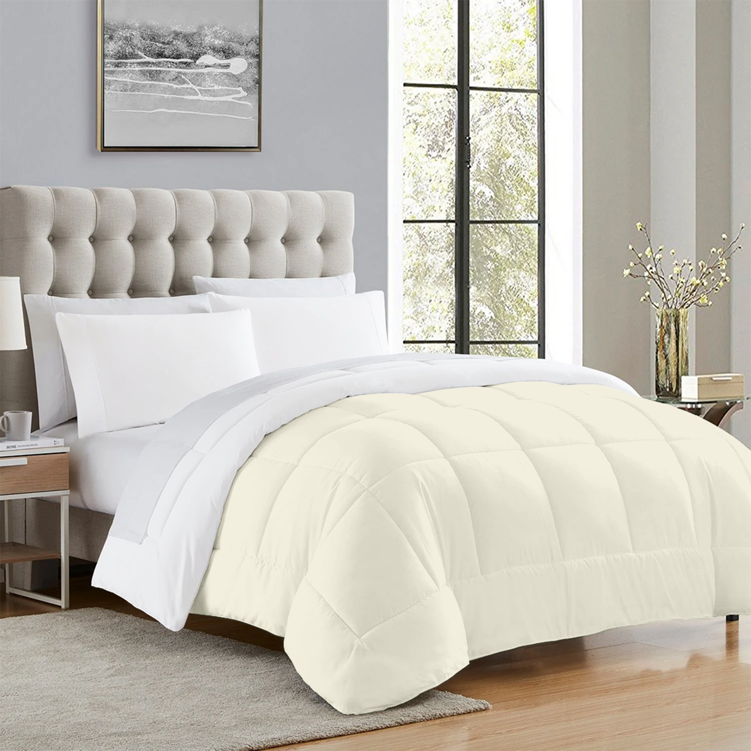 Ivory and White Reversible Comforter