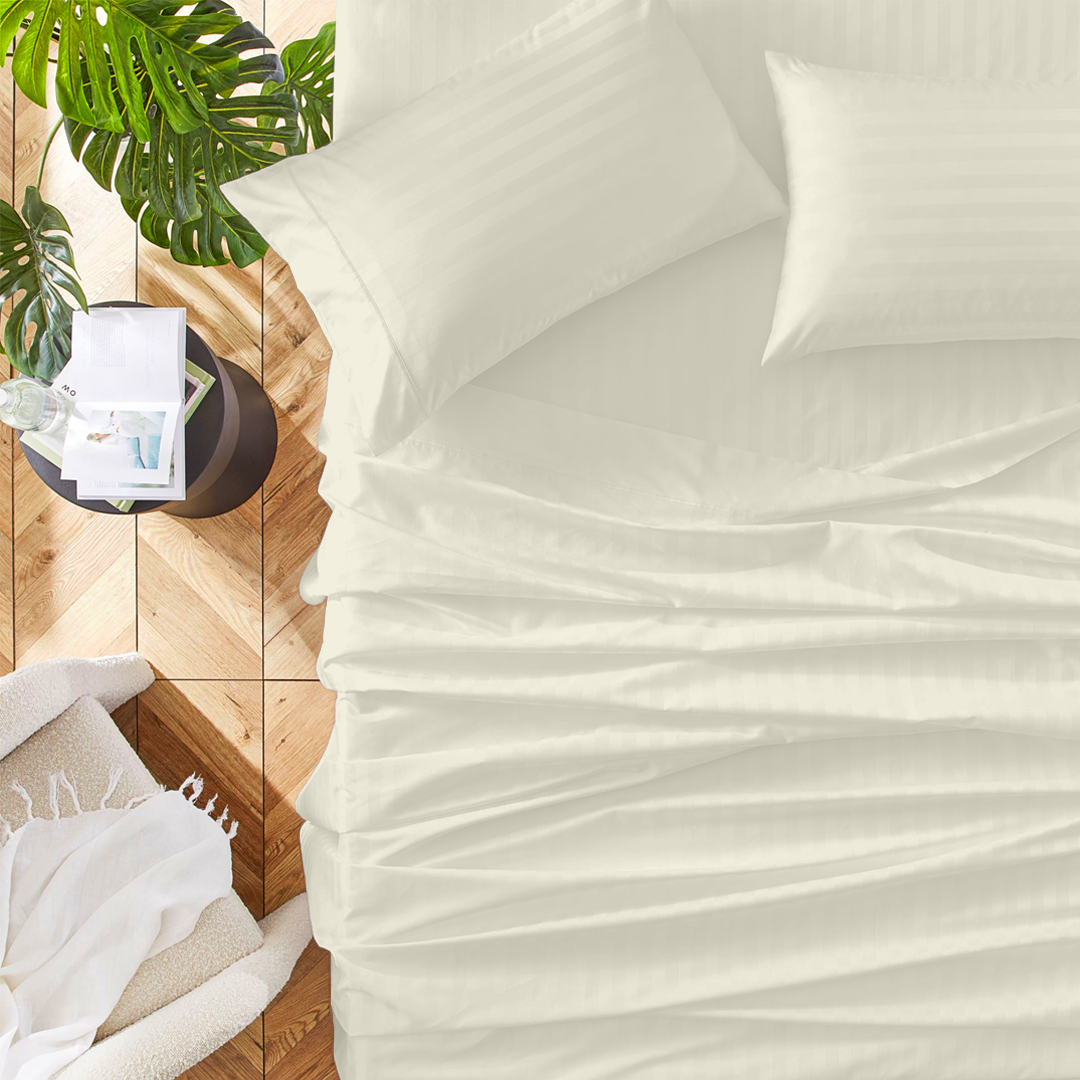 Ivory Stripe Bed Sheet Set