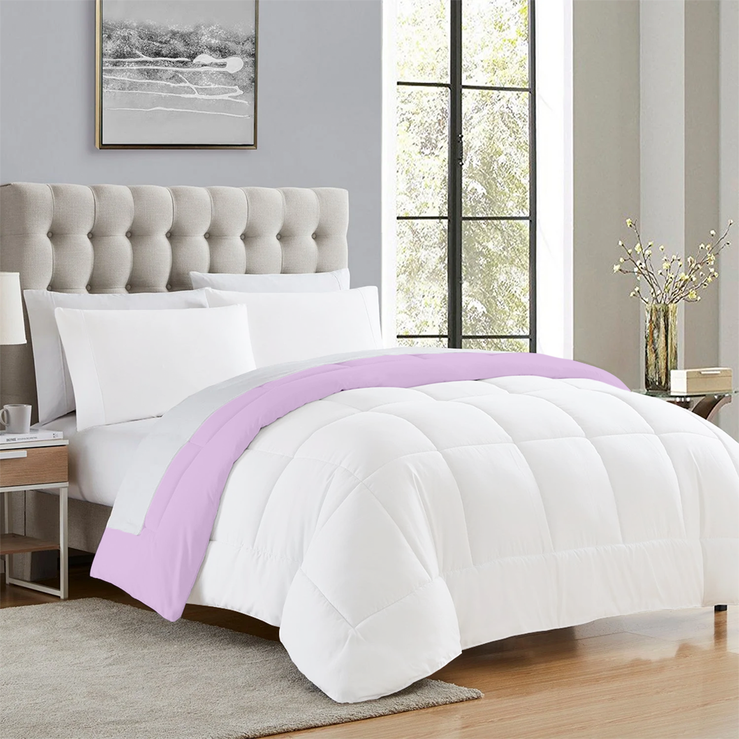 Lilac and White Reversible Comforter