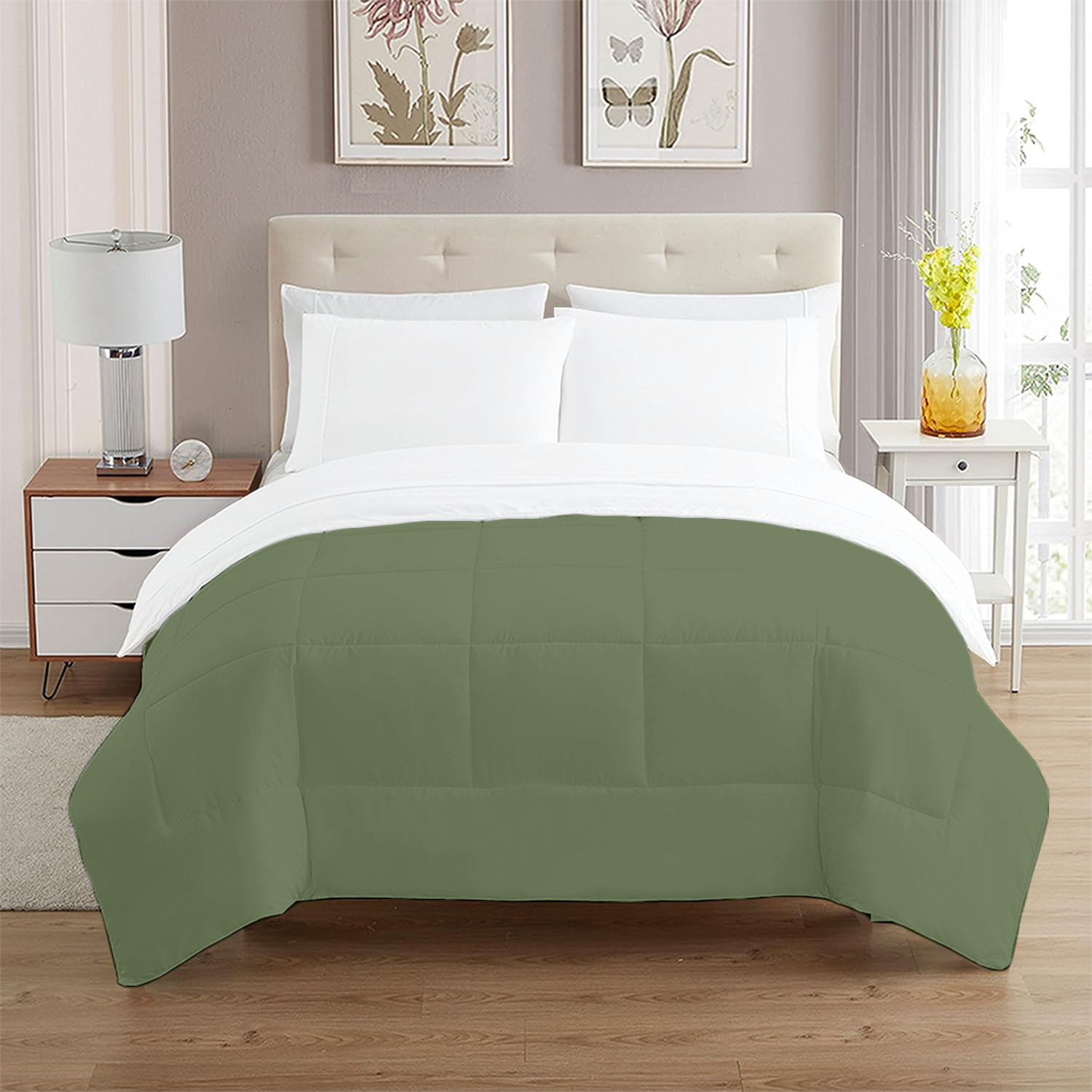 Moss Green and White Reversible Comforter