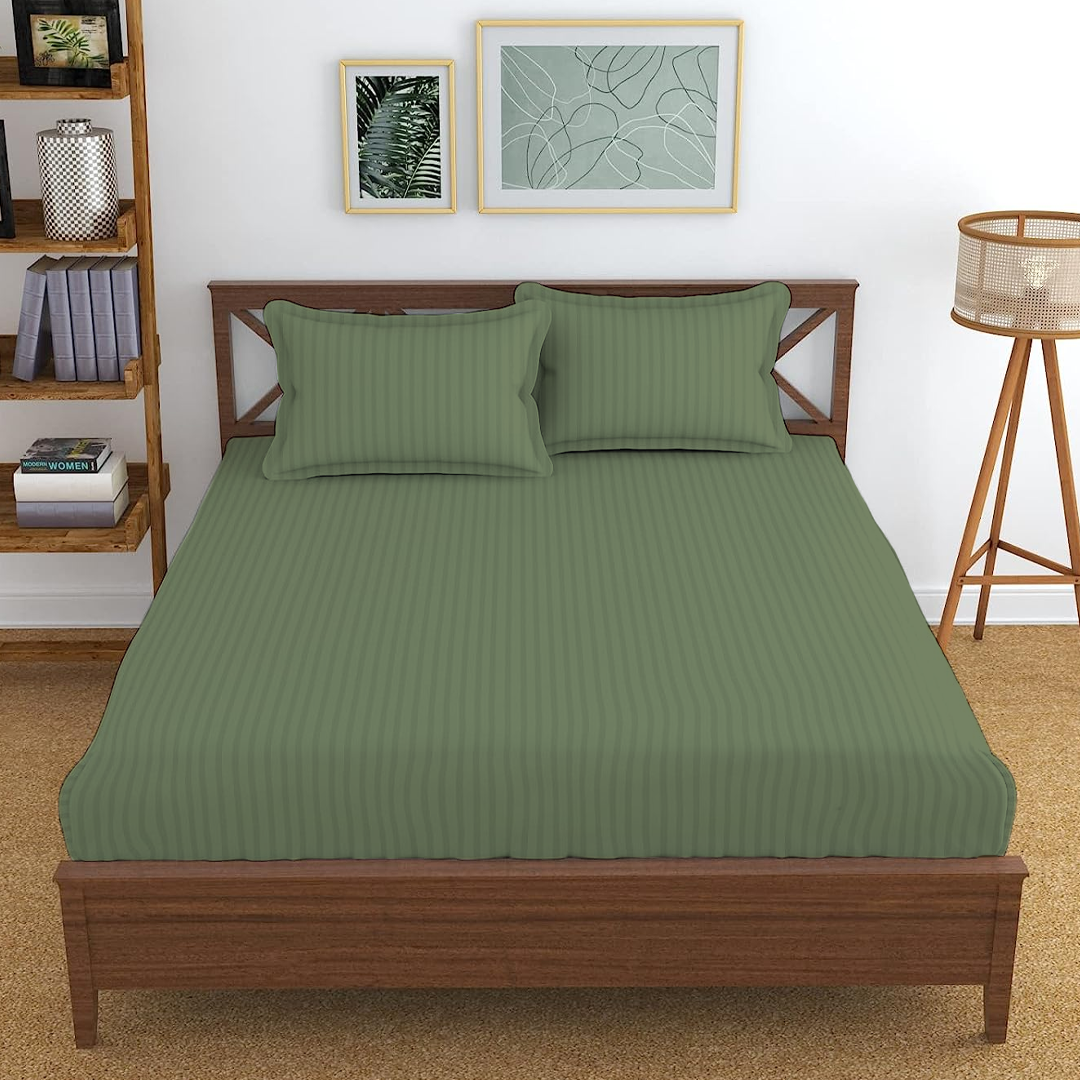Moss Green Stripe Fitted Bedsheets