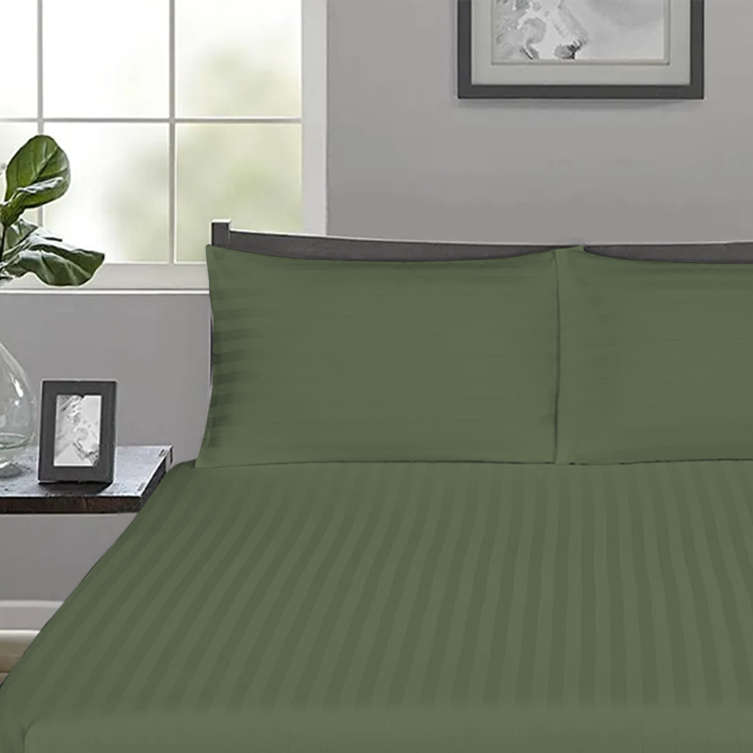 Moss Green Stripe Fitted Bedsheets