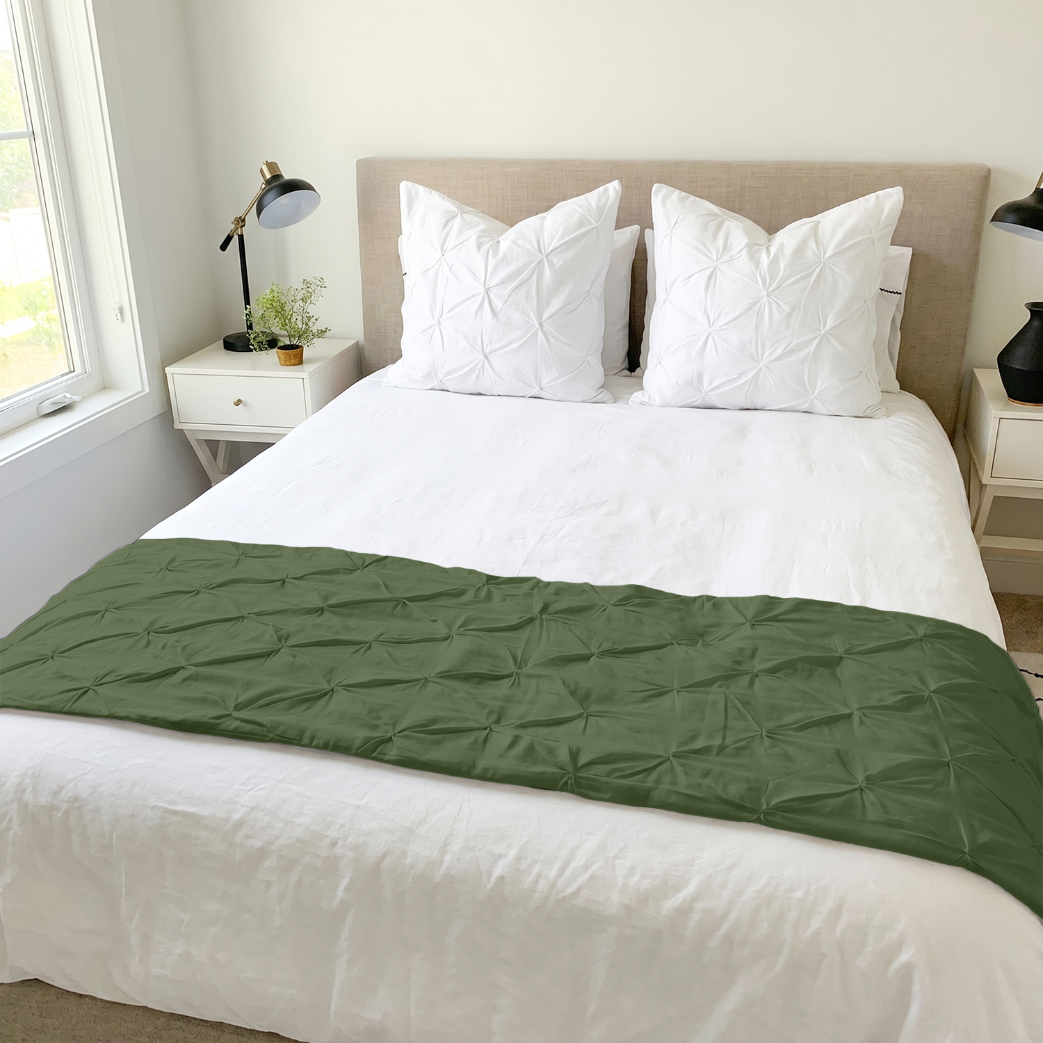 Moss Green Pinch Bed Runner