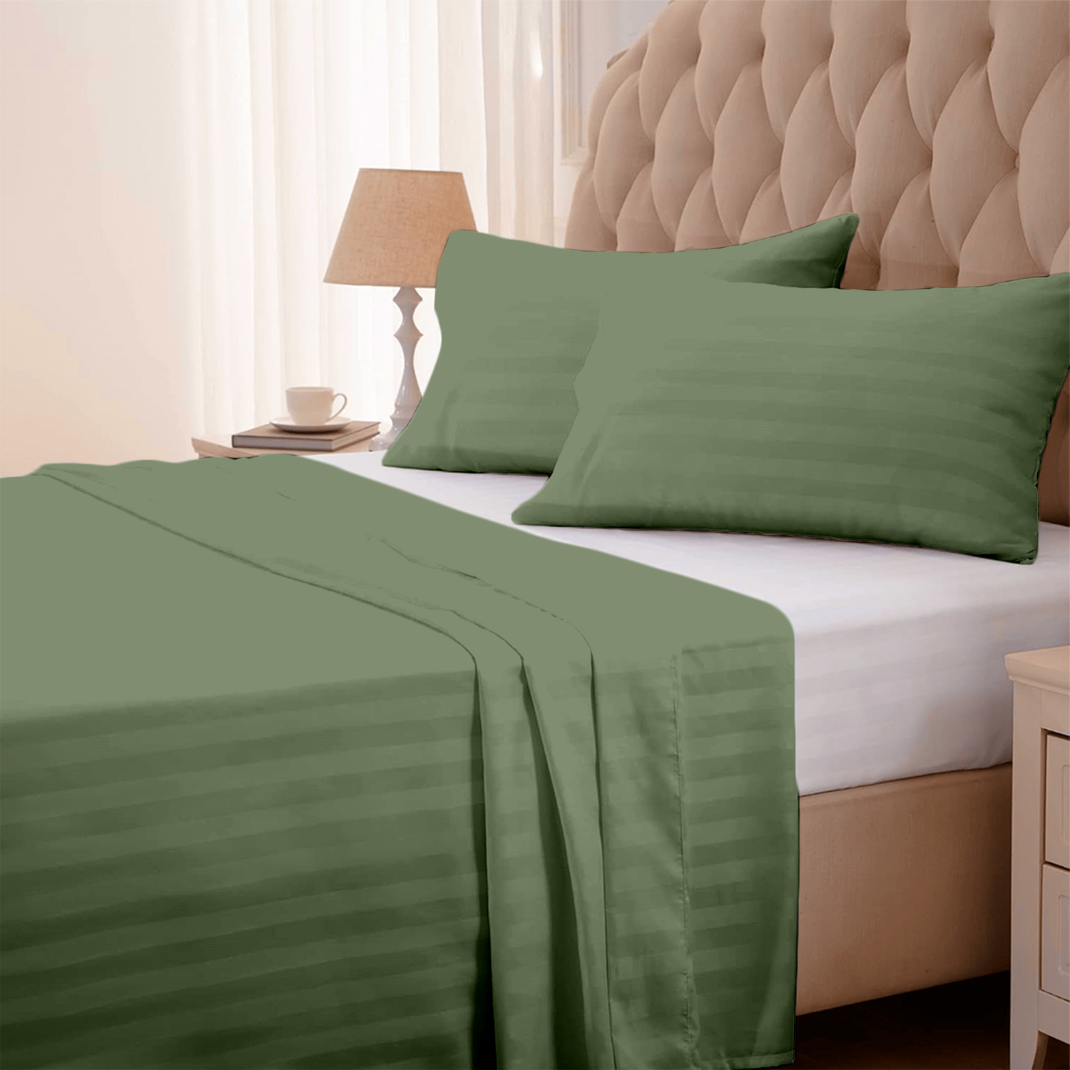 Moss Green Stripe Bed Sheets