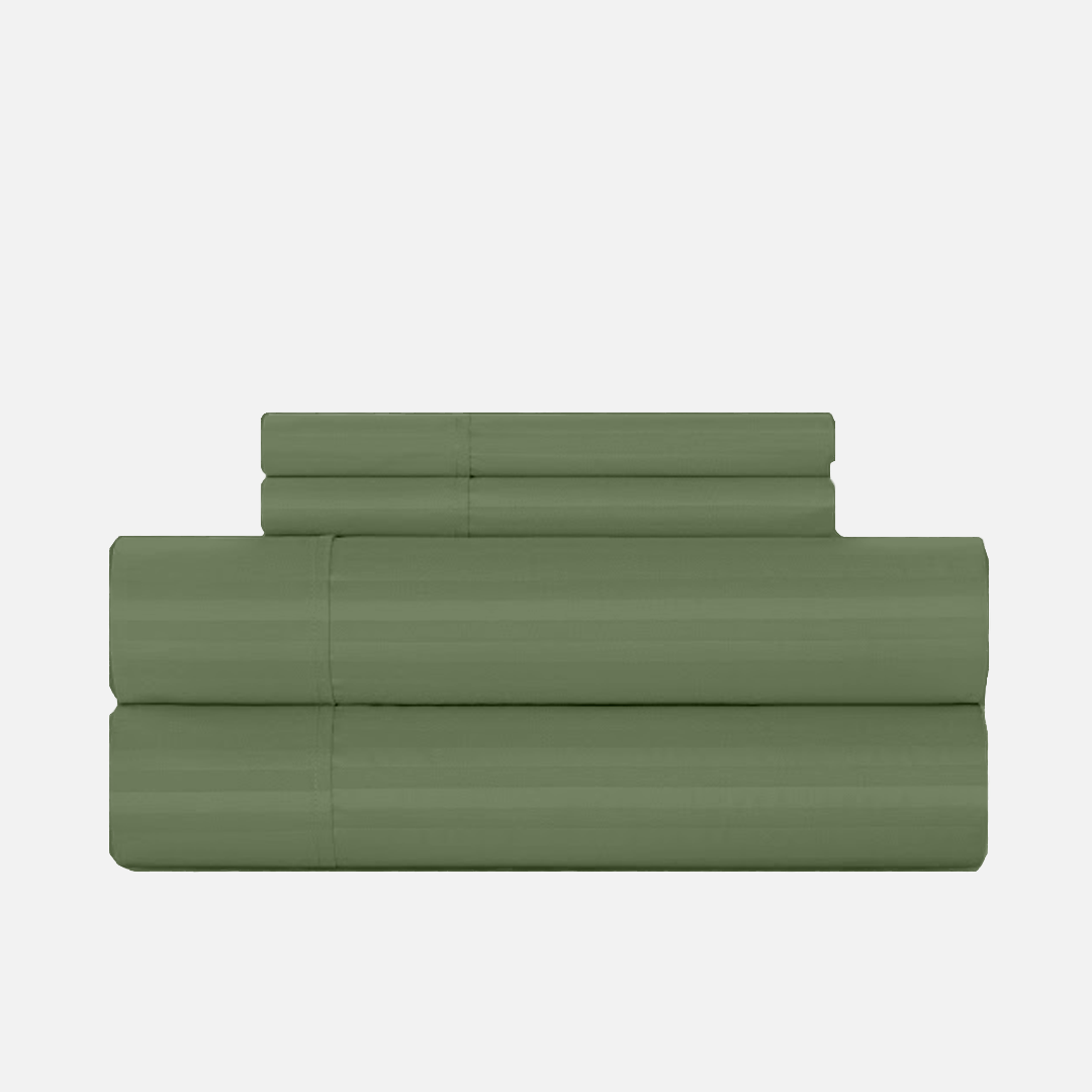 Moss Green Stripe Bed Sheet Set