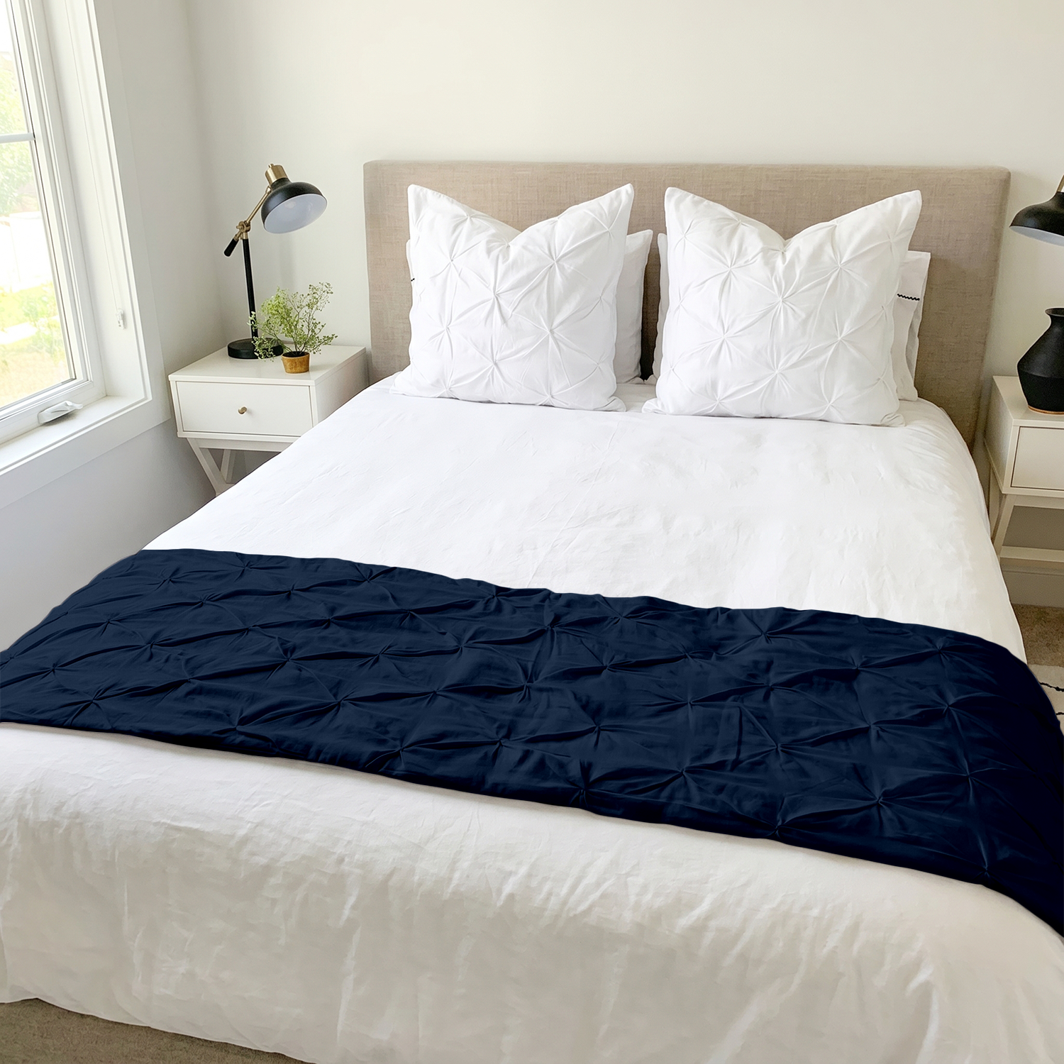 Navy Blue Pinch Bed Runner