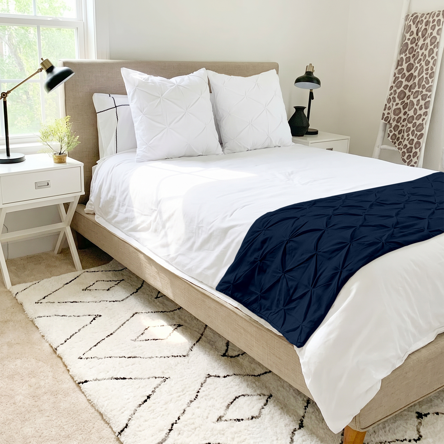 Navy Blue Pinch Bed Runner