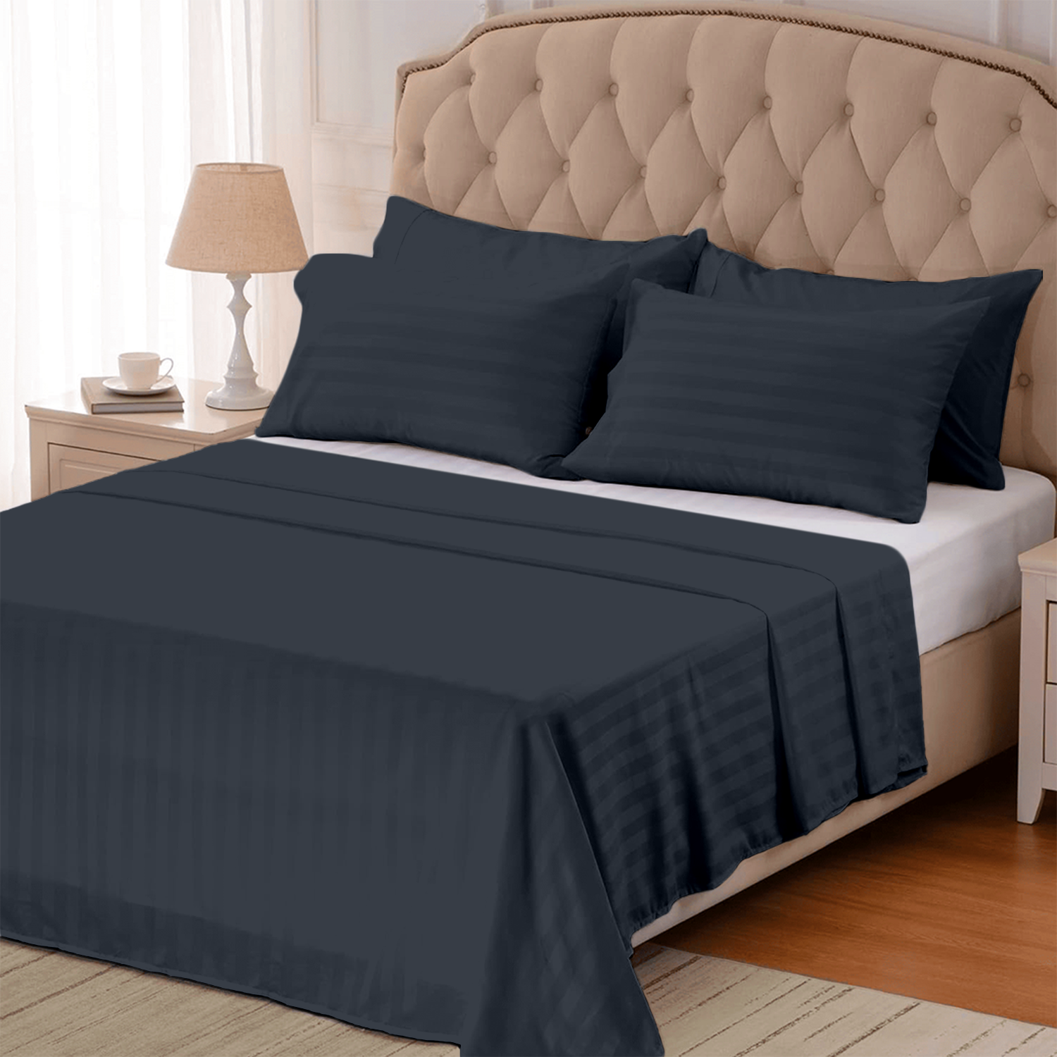 Navy Blue Stripe Bed Sheets