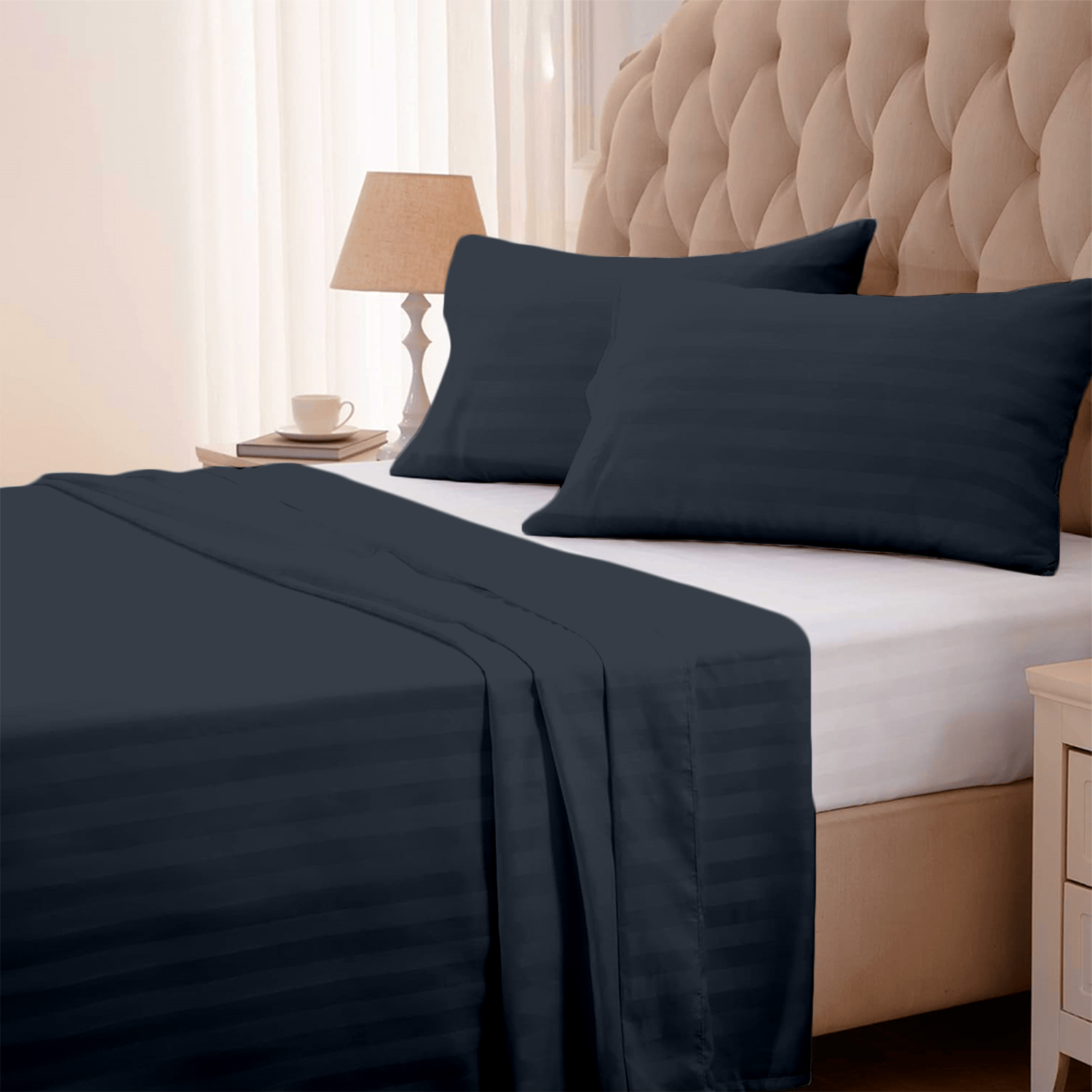 Navy Blue Stripe Bed Sheets