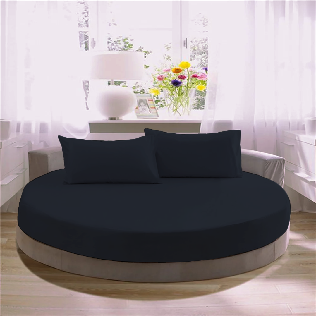 Navy Blue Round Fitted Bed Sheets