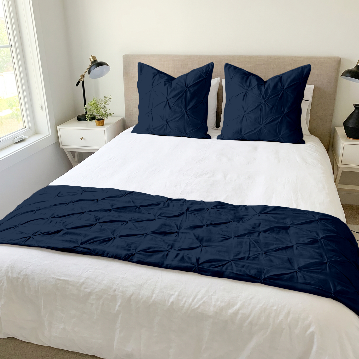 Navy Blue Pinch Bed Runner