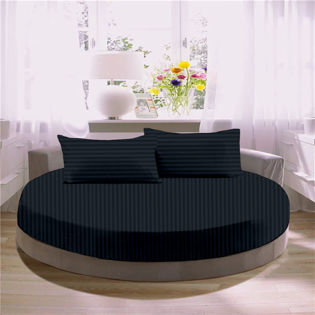 Navy Blue Stripe Round Fitted Bed Sheets
