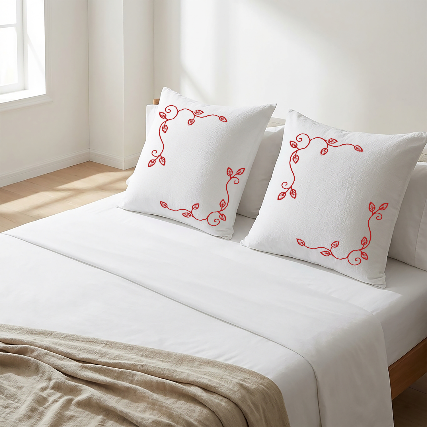 White Embroidered Cushion Covers - Pack of 2