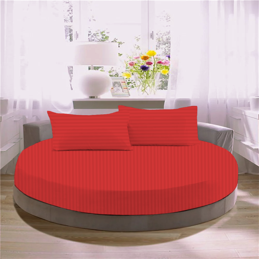 Red Stripe Round Fitted Bed Sheets