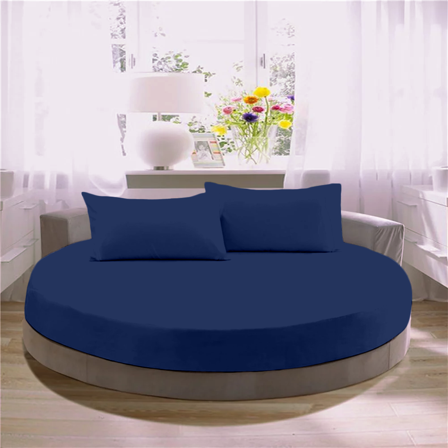 Royal Blue Round Fitted Bed Sheets
