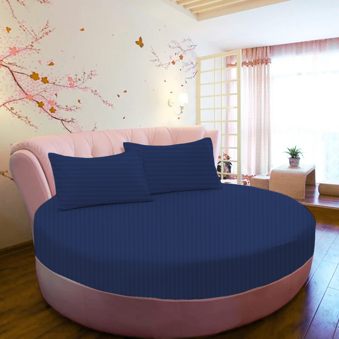Royal Blue Stripe Round Fitted Bed Sheets